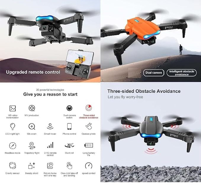 E99 Drone Camera with 720p HD Video, Foldable Design & 360° Flips