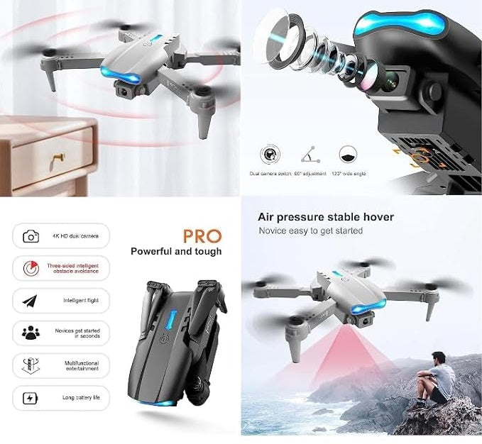 E99 Drone Camera with 720p HD Video, Foldable Design & 360° Flips