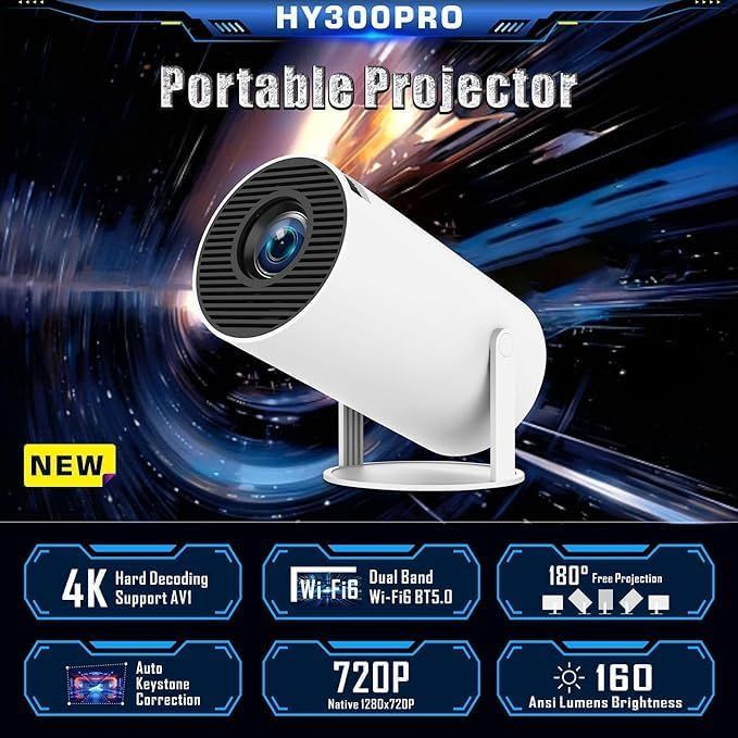 Android Smart Projector with 4K Display for Camping & Home